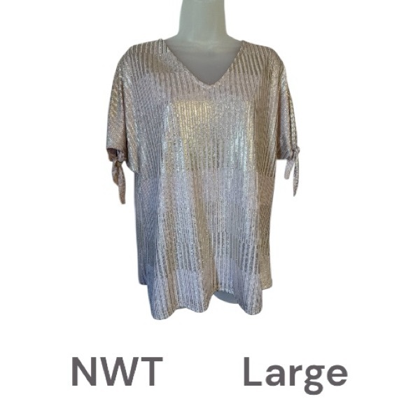 By Design Tops - NWT  V-Neck BLUSH/GOLD  Shimmer Tie-Sleeve Top    LARGE    #K